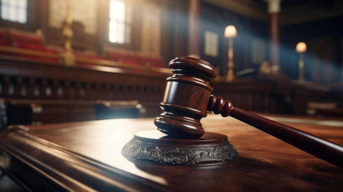 Photo of a gavel in a Chicago courtroom during a assault and battery case trial